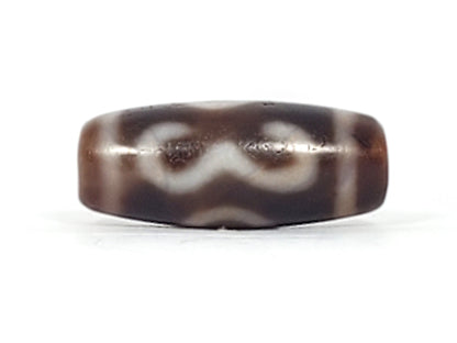 Antique Double Bat & Two Eye Motif Dzi Bead with Bloodspots