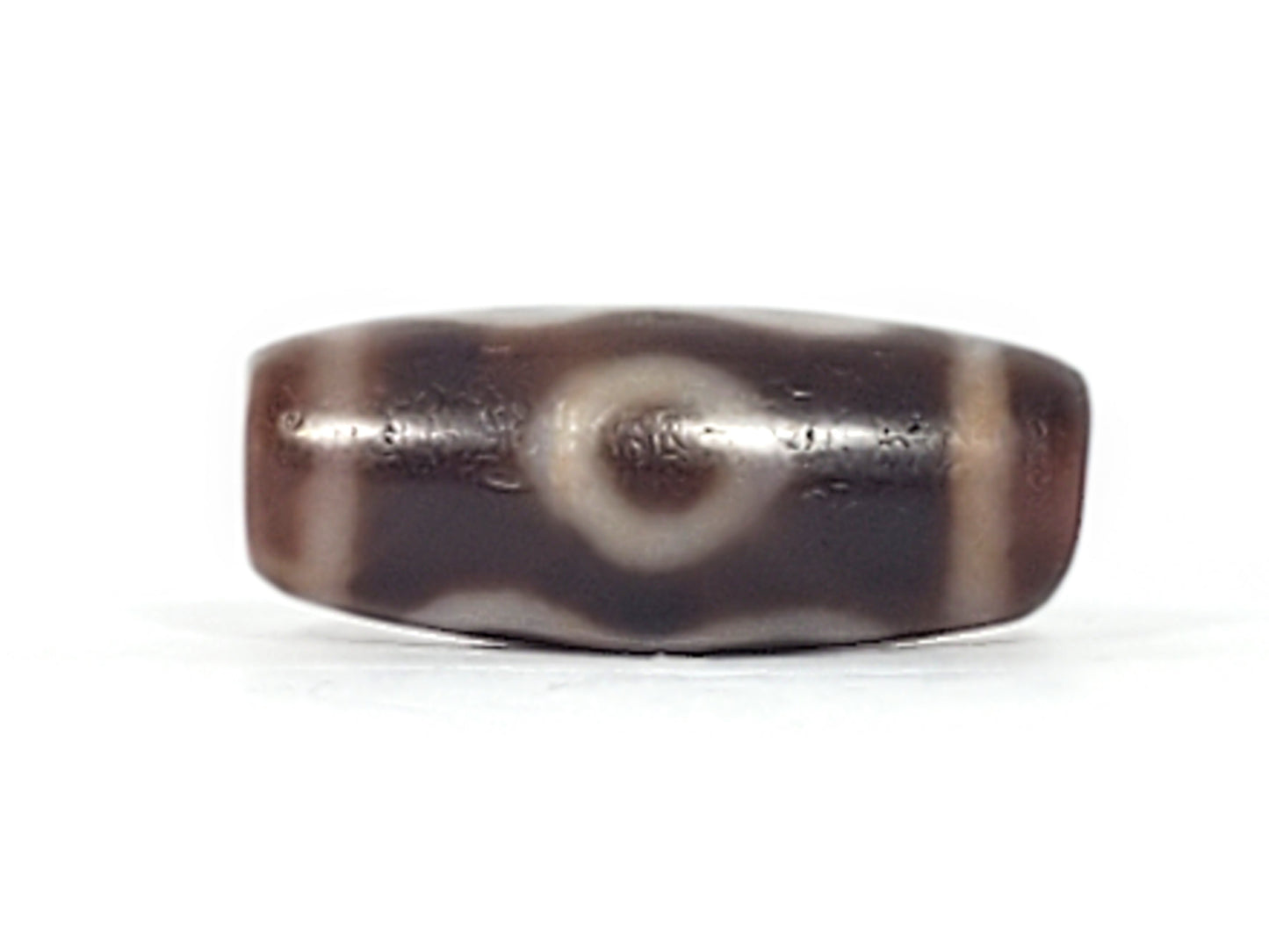 Antique Double Bat & Two Eye Motif Dzi Bead with Bloodspots