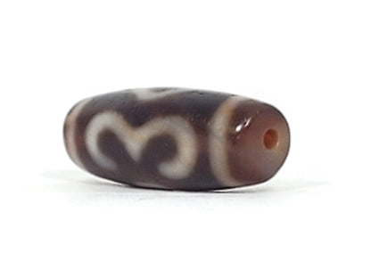 Antique Double Bat & Two Eye Motif Dzi Bead with Bloodspots