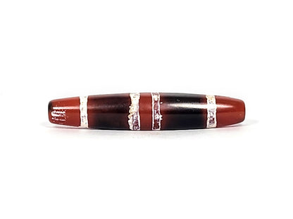At-122324-3TS antique 3-stripe carnelian dzi, right end cap, cream-white stripe texture, pitch-black body, unretouched