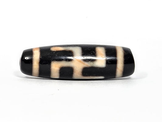 At-072326-1ESWBS antique one eye yungdrung dzi pitch-black agate swastika face full yungdrung motif unretouched