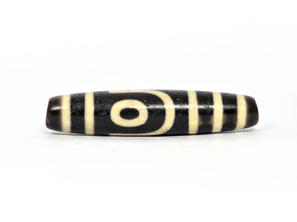 At-080226-2E5 antique two eye dzi pitch-black agate face C second concentric eye cream rings unretouche