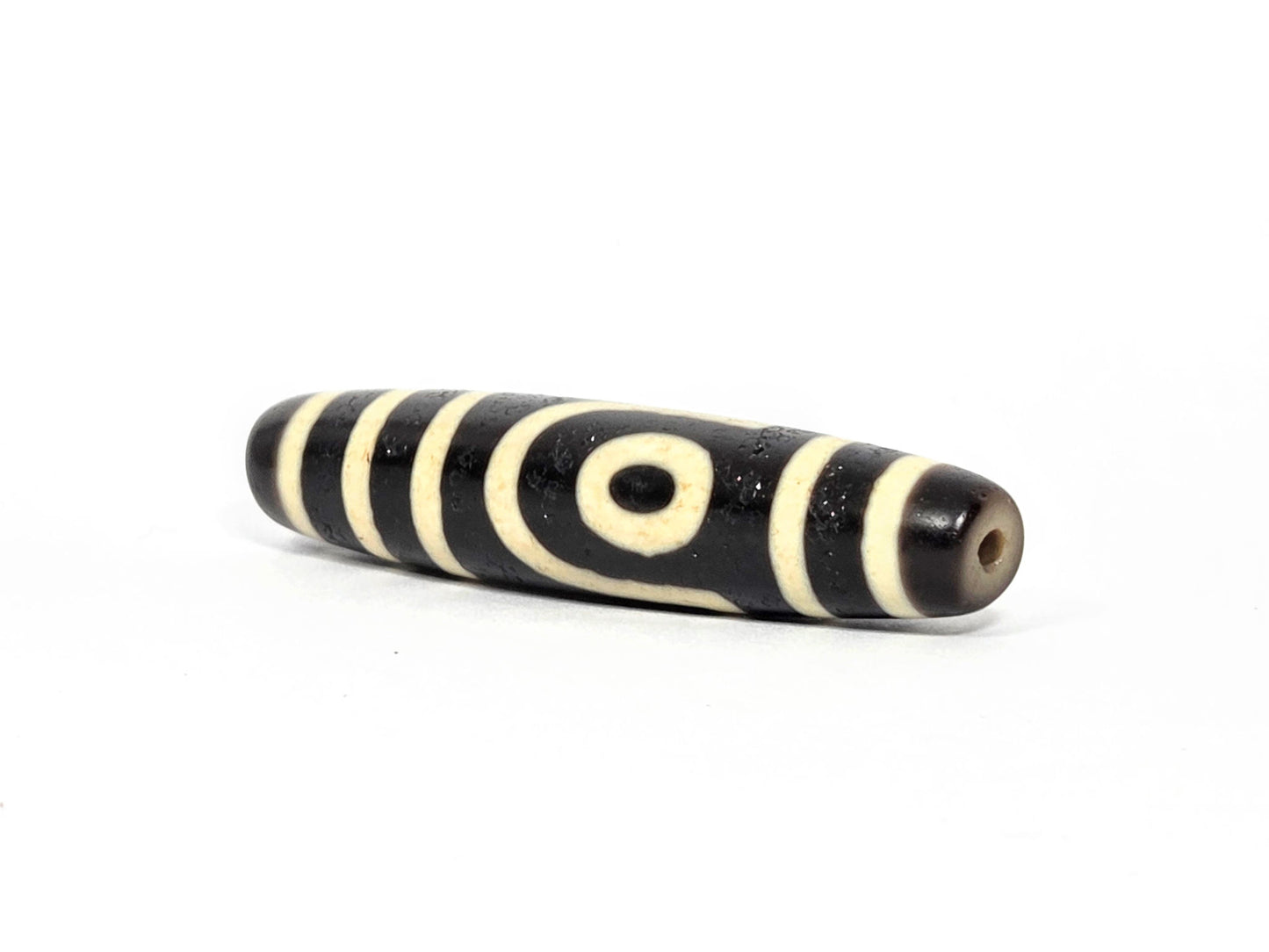 At-080226-2E5 antique two eye dzi drill end A pitch-black body warm dark brown agate cap unretouched