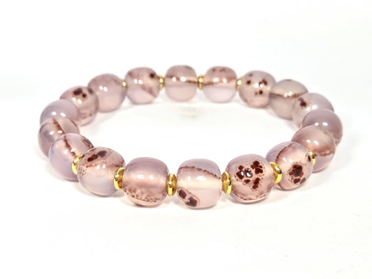 Bracelet composed of Chalcedony Beads with Bloodspot Inclusions (030526)