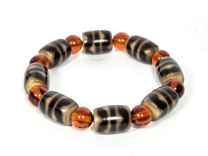 Double Wave Motif Dzi and Amber Bracelet (021626)