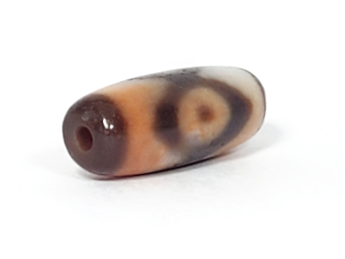 N-062226-3E, opposite end cap, dark medium-brown, drill hole centred, multicolour agate banding visible, unretouched