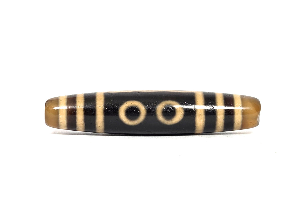 N-090626-5E2 new five eye dzi 59.6x12.7mm pitch-black agate two-eye face honey end caps unretouched