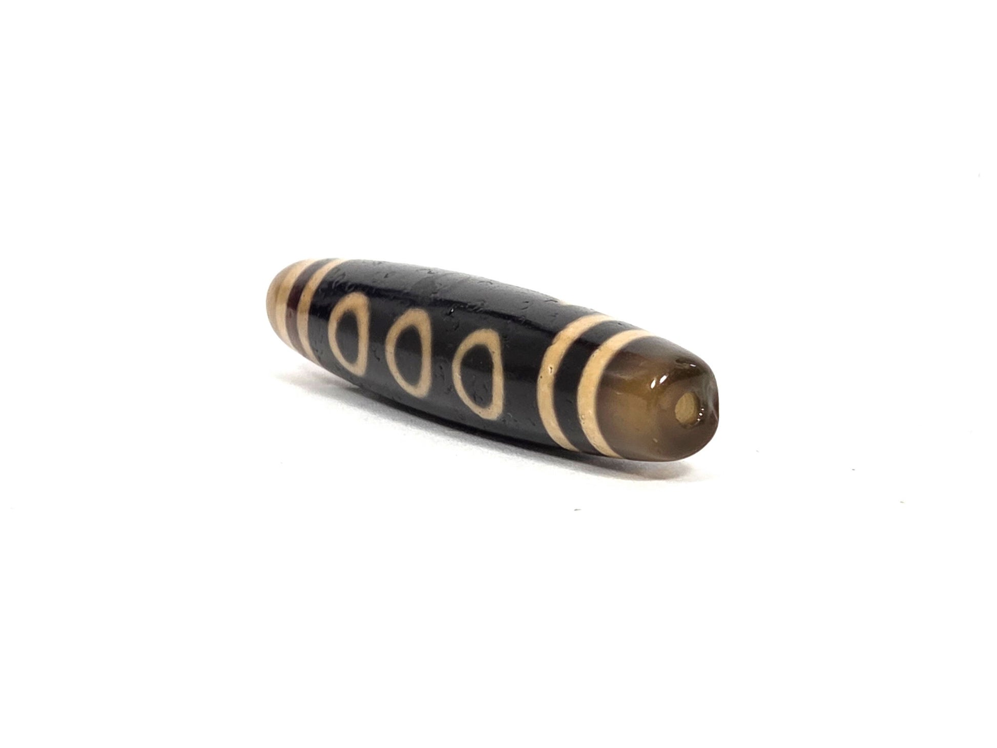 N-090626-5E2 new five eye dzi angled drill end B translucent honey-olive agate end cap clean hole unretouched