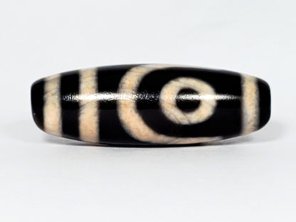 N-062426-2E new two eye dzi 37.7x13.0mm Face C open C-ring eye pitch-black peach-cream warm motif unretouched