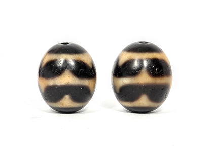 Pair of Vintage Round Double Wave Dzi Beads | Taiwan 1980s