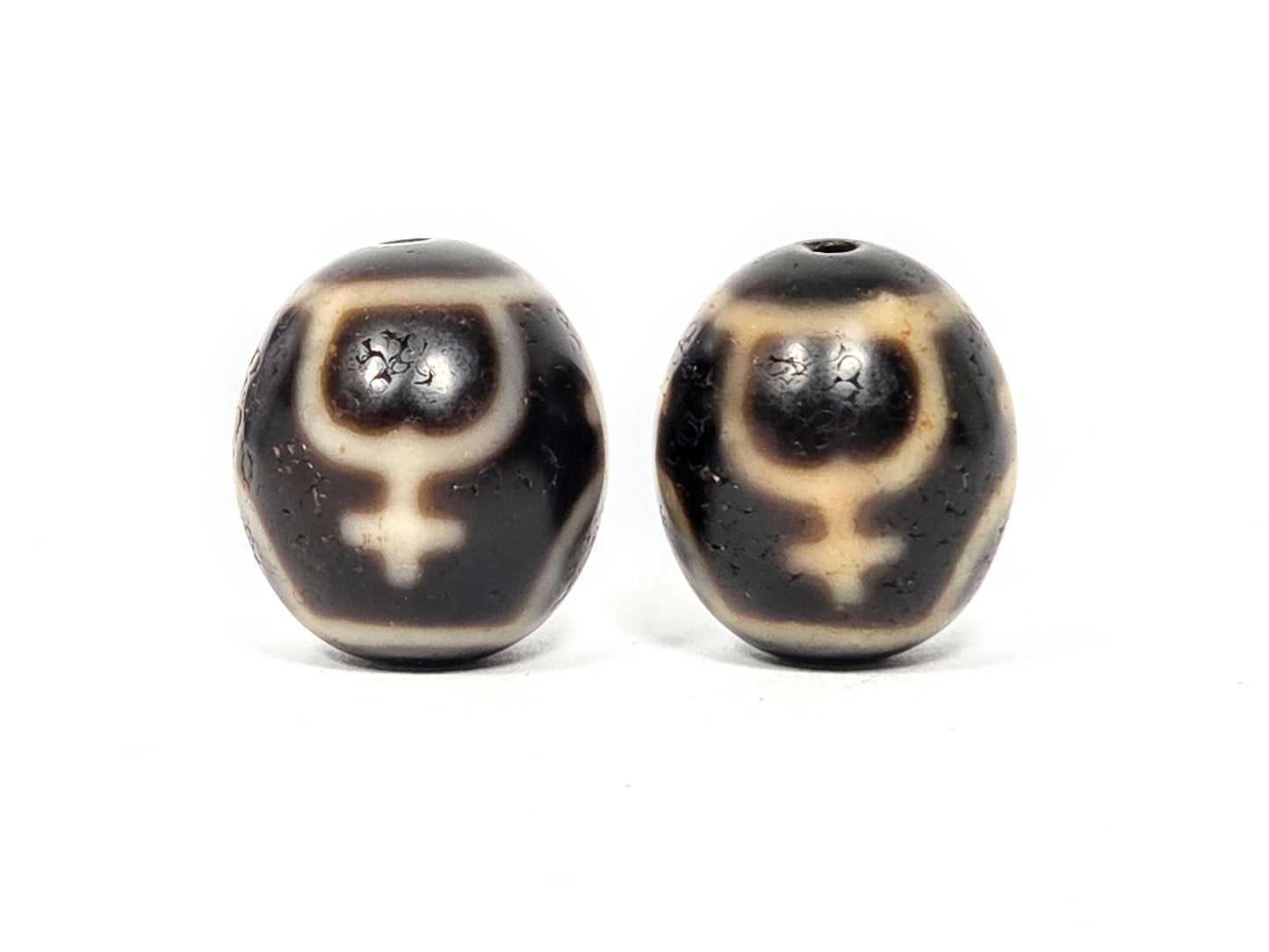 Pair of Vintage Round Treasure Vase Dzi Beads | Taiwan 1980s