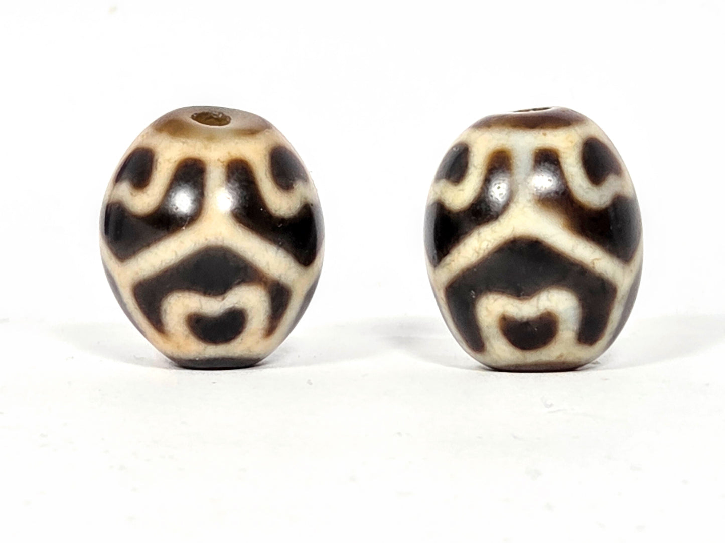 Pair of Tibetan Beads etched with Six Eye Lotus pattern
