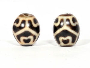 Pair of Tibetan Beads etched with Six Eye Lotus pattern