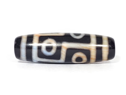 New Six Eye Motif Dzi Bead, 38.2×11.7mm, Black Agate (N-051423-6E)