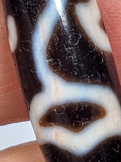 Vintage Lotus Bud Motif Dzi Bead with Bloodspot (TaD-V-B-LB-090924)