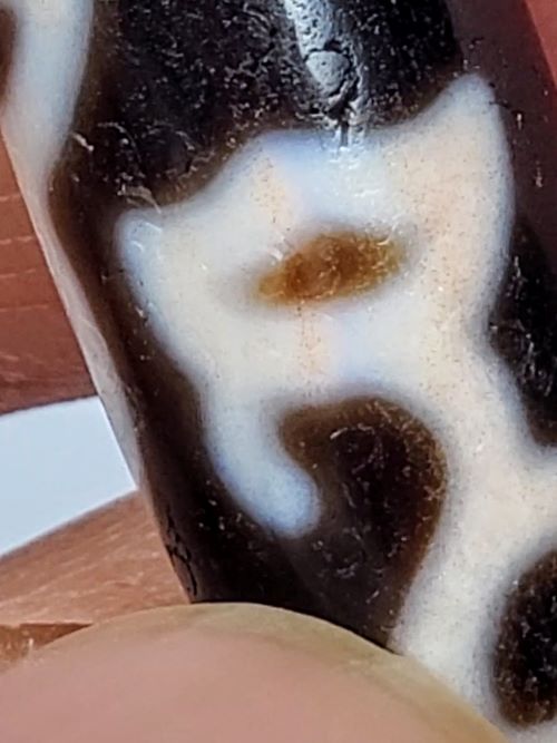 Vintage Lotus Bud Motif Dzi Bead with Bloodspot (TaD-V-B-LB-090924)