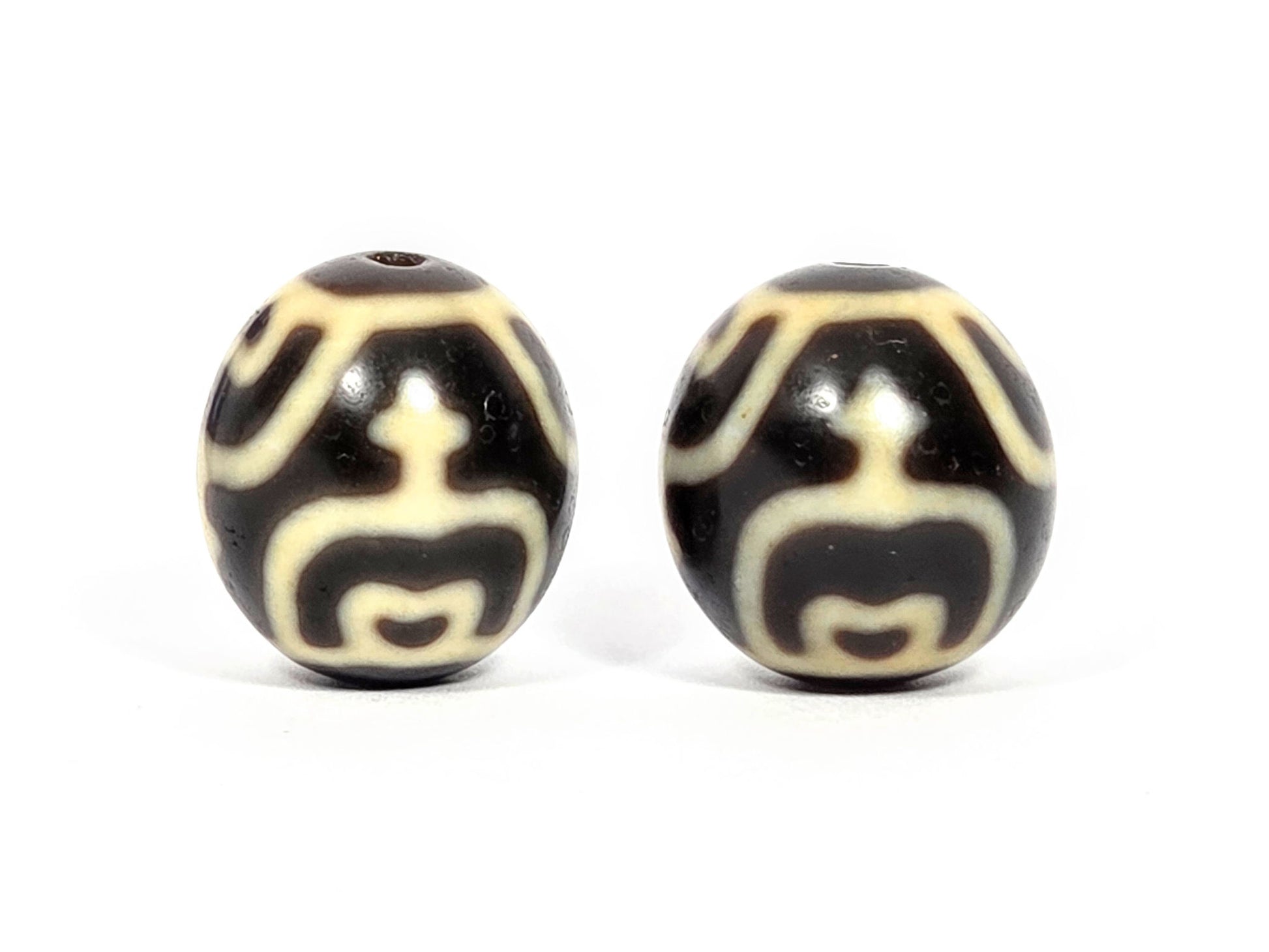 V-073026-TVP2 vintage round treasure vase dzi pair primary vase face full motif dark brown agate unretouched