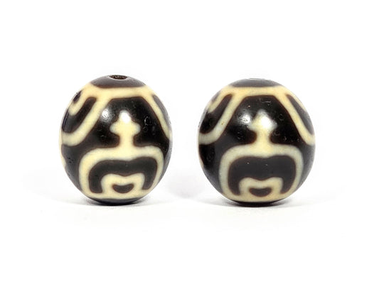 V-073026-TVP2 vintage round treasure vase dzi pair primary vase face full motif dark brown agate unretouched