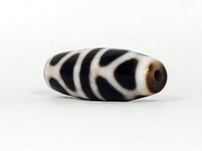 V-092824-DLBS Double Longevity dzi bead, fourth face angle showing equatorial band and dark zone distribution, unretouched