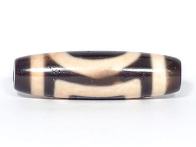 V-082123-HEBS Heaven & Earth dzi bead, reverse face Earth square composition, cream lines on dark brown ground, unretouched