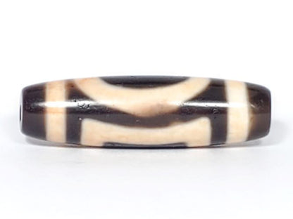 V-082123-HEBS Heaven & Earth dzi bead, reverse face Earth square composition, cream lines on dark brown ground, unretouched