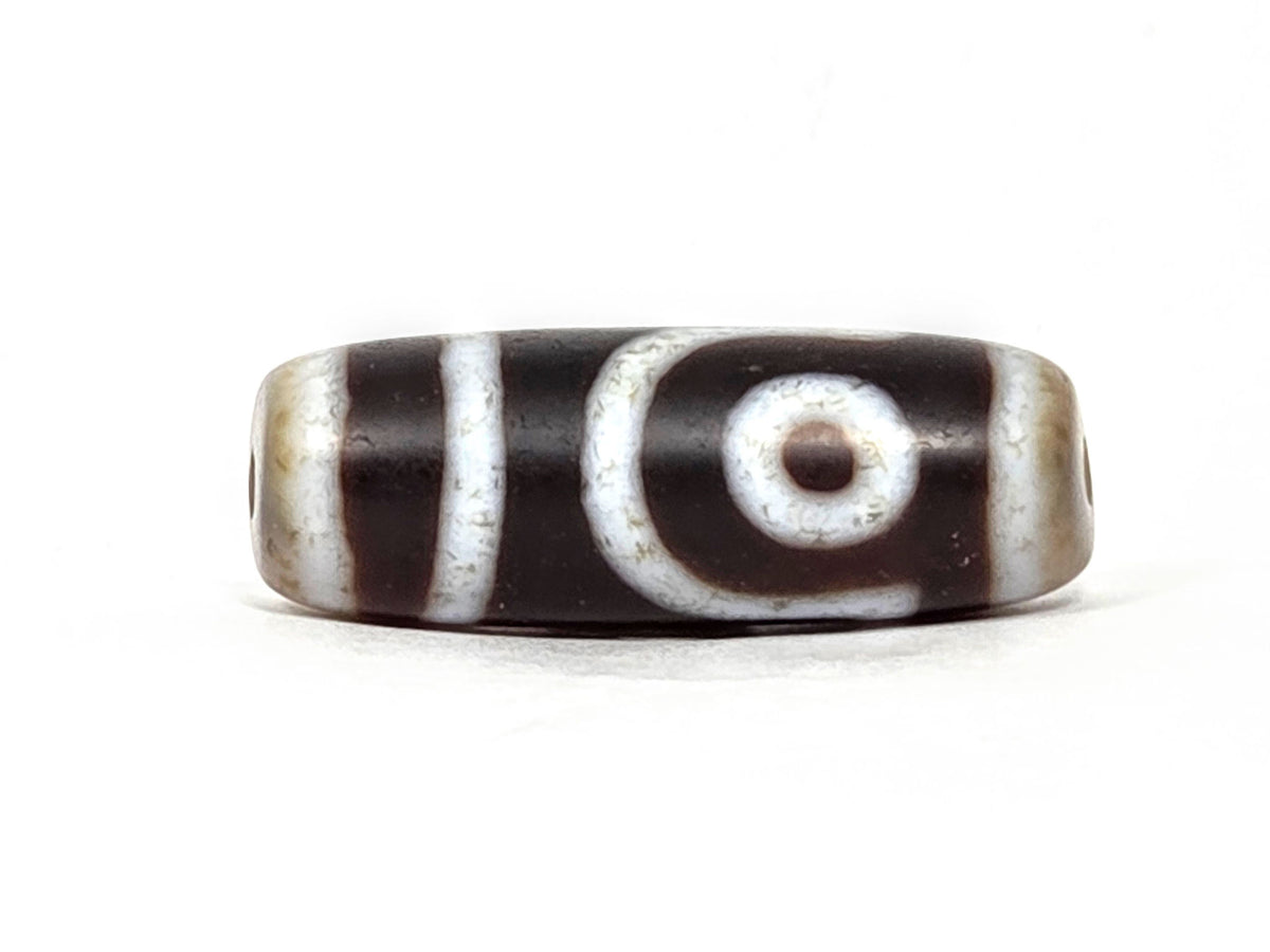 V-062126-2E Vintage Taiwan Two Eye dzi bead, full side profile, 32.7×11.7mm, unretouched