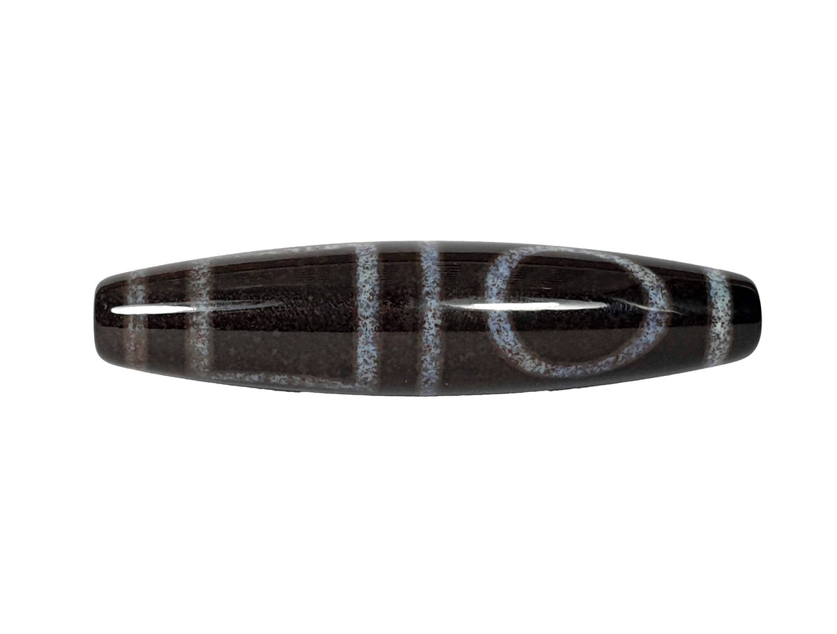 Double Heaven Earth Dzi Bead with bloodspots, black agate, polished surface, drilled