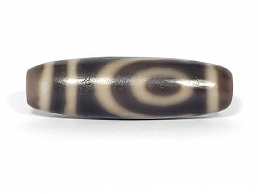 Ac-071026-TWE3 ancient two eye dzi charcoal grey-brown agate face C closed spiral ring eye unretouched