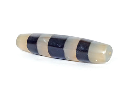 Ac-061426-5SChung ancient Cho dzi 措思天珠, left end, frosted milky agate tip, drill hole, bands at tip, unretouched