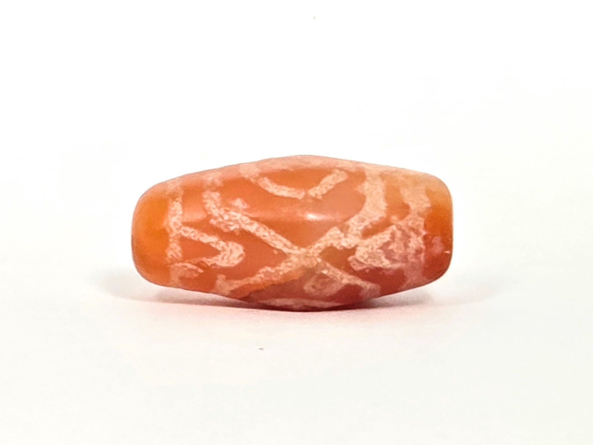Ac-083126-2EHGTT ancient carnelian dzi tiger tooth X-cross rotation orange carnelian unretouched