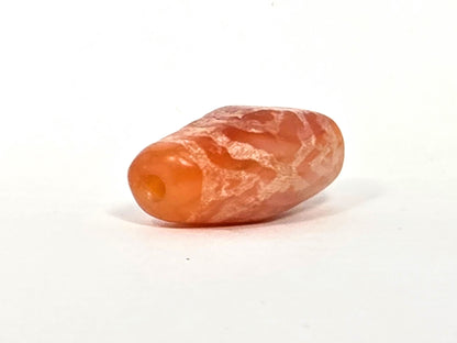 Ac-083126-2EHGTT ancient carnelian dzi drill end view two warm orange carnelian tip unretouched