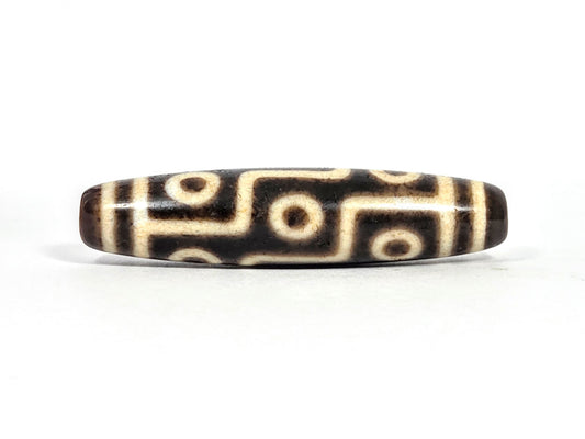 Ac-091626-9E ancient nine eye dzi 53.8x12.5mm dark brown agate face A stacked eyes S-curve connectors unretouched