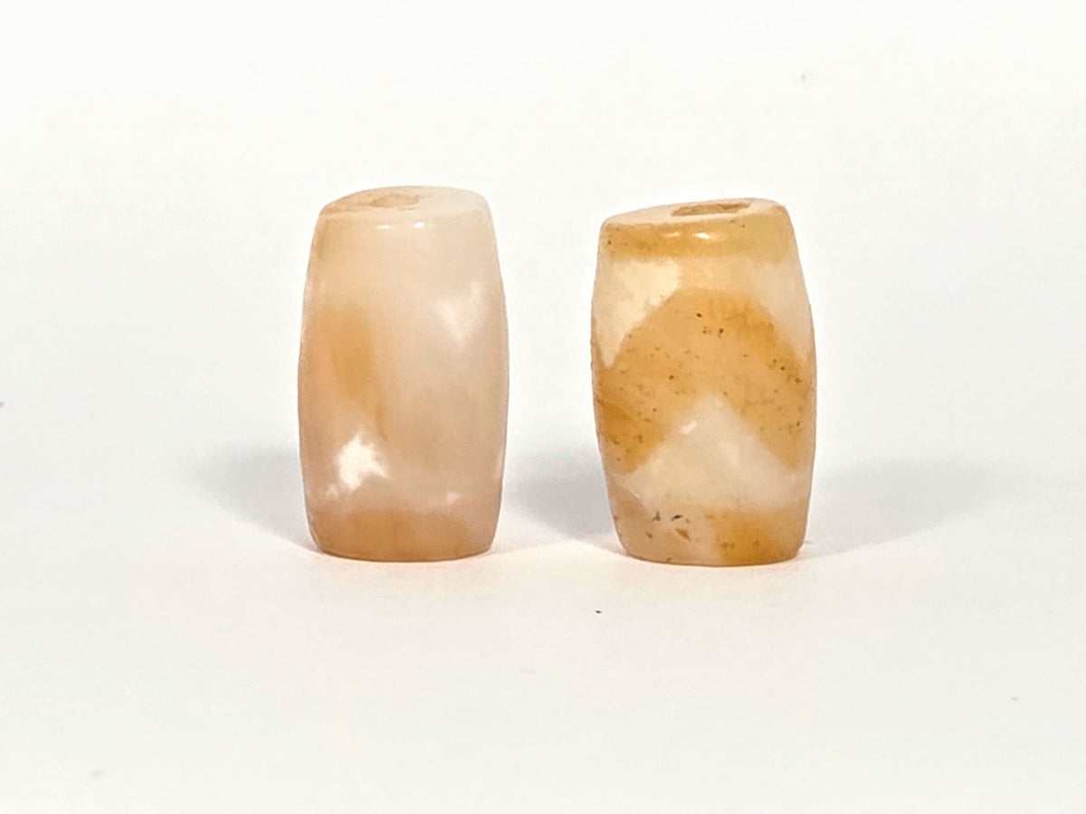 At-073026-WPair antique wave dzi pair opposite drill end pale bead honey bead wave banding unretouched