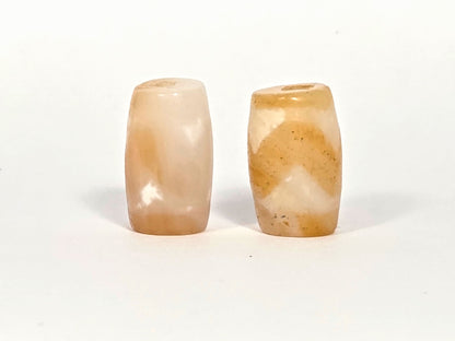 At-073026-WPair antique wave dzi pair opposite drill end pale bead honey bead wave banding unretouched