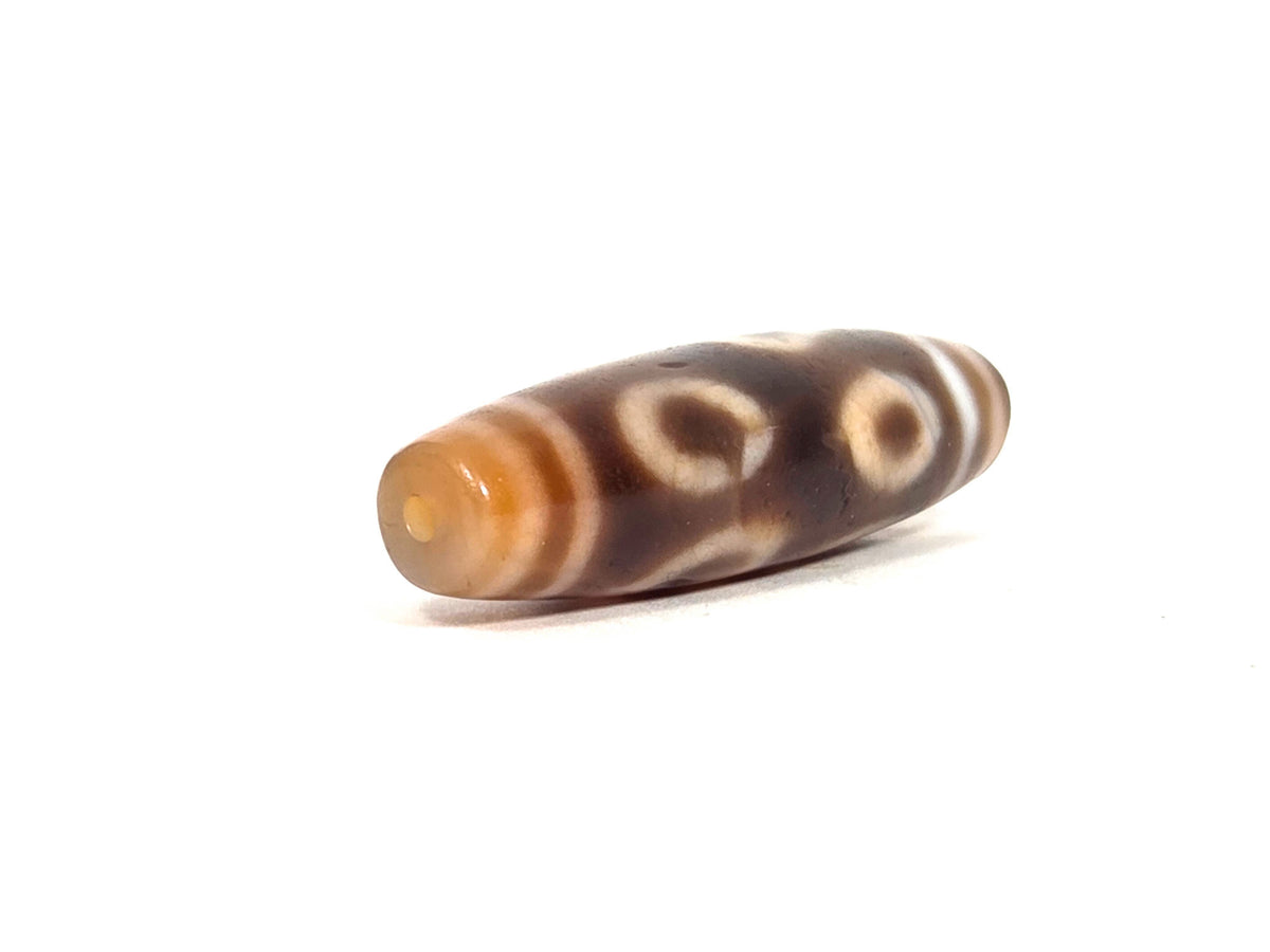 At-090626-4EDC antique four eye dharma conch dzi angled drill end B warm orange agate end cap clean hole unretouched