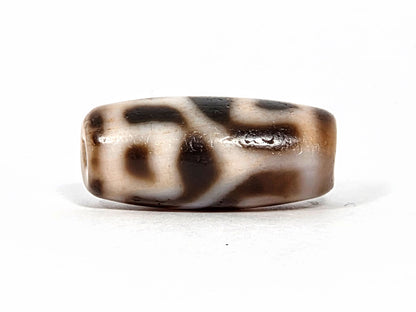 At-080926-6ELCBS antique Six Eye Lotus Cross dzi bead 24.1×10.8mm, Face B showing hook-form upper element and oval lower form on cream ground, unretouched
