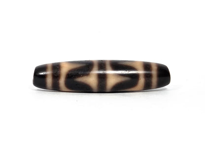 At-090226-DW6 antique double wave dzi dark agate, third rotation narrow profile cream zones, unretouched