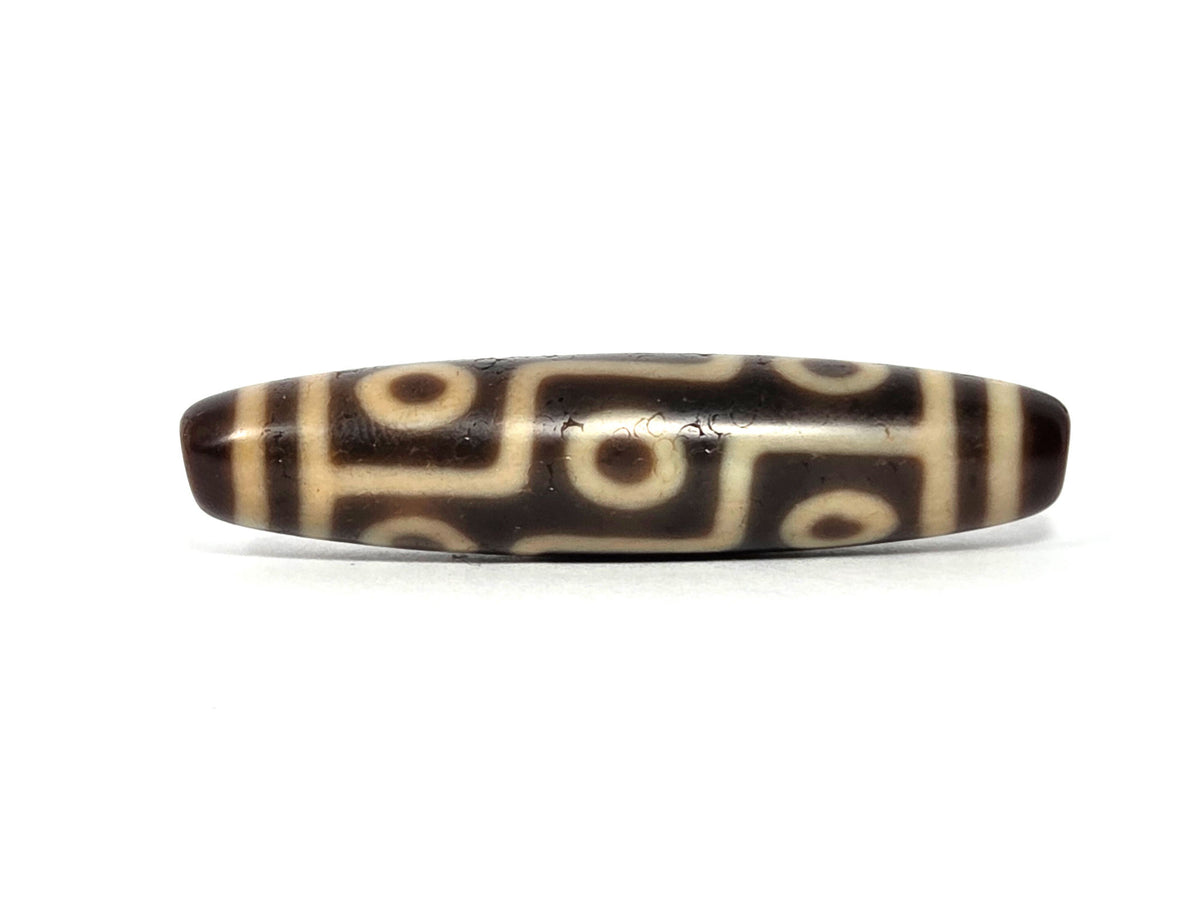 At-090326-9E antique nine eye dzi 54.0×12.5mm dark brown agate face A cream grid nine eyes, unretouched