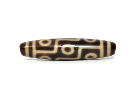 At-090326-9E antique nine eye dzi 54.0×12.5mm dark brown agate face A cream grid nine eyes, unretouched