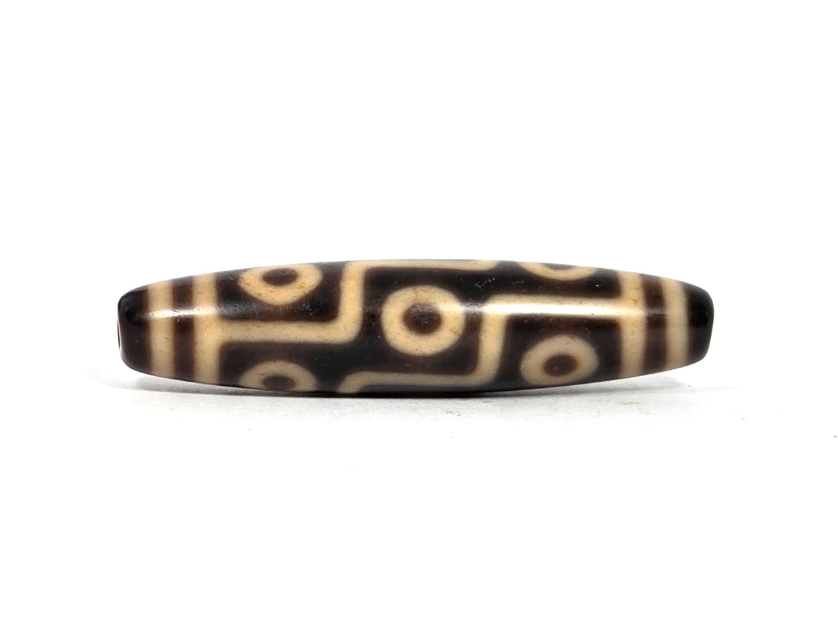 At-091626-9E antique Tibetan nine eye dzi dark brown agate face B stacked eye rows S-curve connectors unretouched
