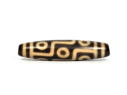 At-090326-9E2 antique nine eye dzi 54.9×12.6mm dark brown cream agate face A broad cream grid, unretouched