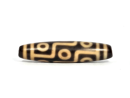 At-090326-9E2 antique nine eye dzi 54.9×12.6mm dark brown cream agate face A broad cream grid, unretouched