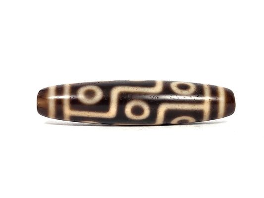At-091626-9E2 antique nine eye dzi 54.2x12.4mm dark brown agate face A stacked eyes S-curve connectors unretouched