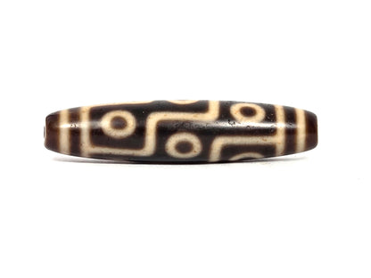 At-091626-9E2 antique nine eye dzi dark brown agate face B stacked eye rows S-curve connectors unretouched