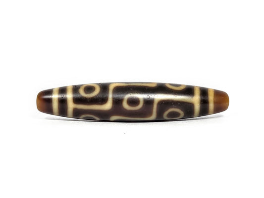 At-082326-9E antique nine eye dzi 60.6x12.9mm dark brown agate honey end caps front face unretouched