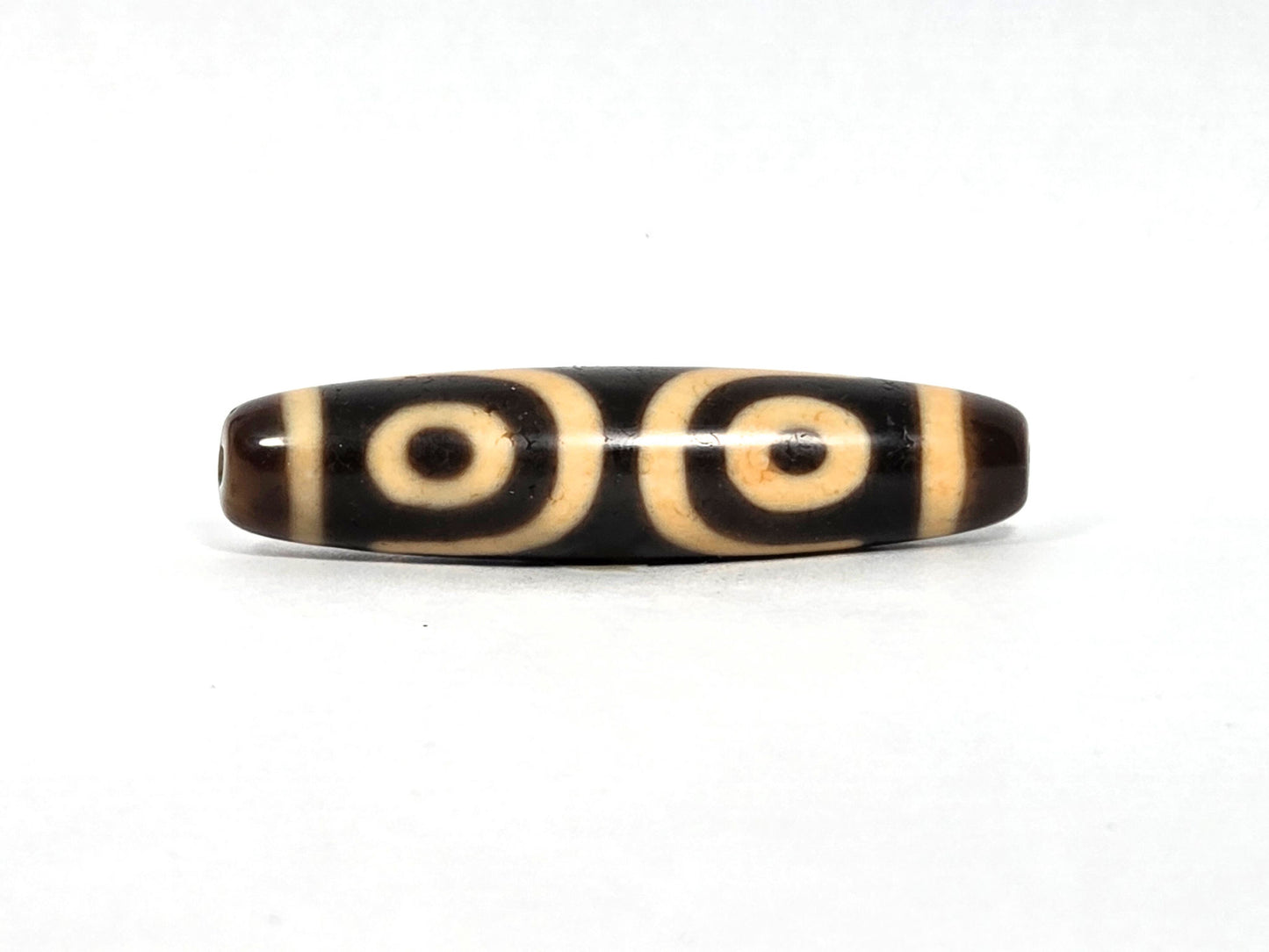 At-090226-3E3 antique three eye dzi dark brown black agate face B two eyes side by side, unretouched