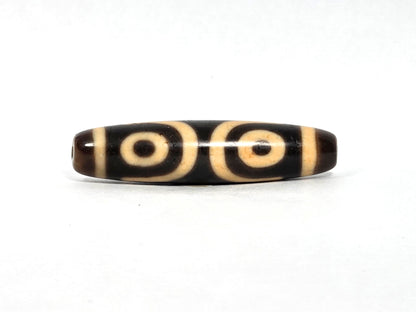 At-090226-3E3 antique three eye dzi dark brown black agate face B two eyes side by side, unretouched