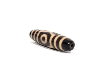 Three eye dzi bead black agate with tan striped pattern and drilled hole