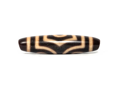 At-090326-3E4 antique three eye dzi warm reddish-brown agate 90-degree turn stacked cream arc lines, unretouched