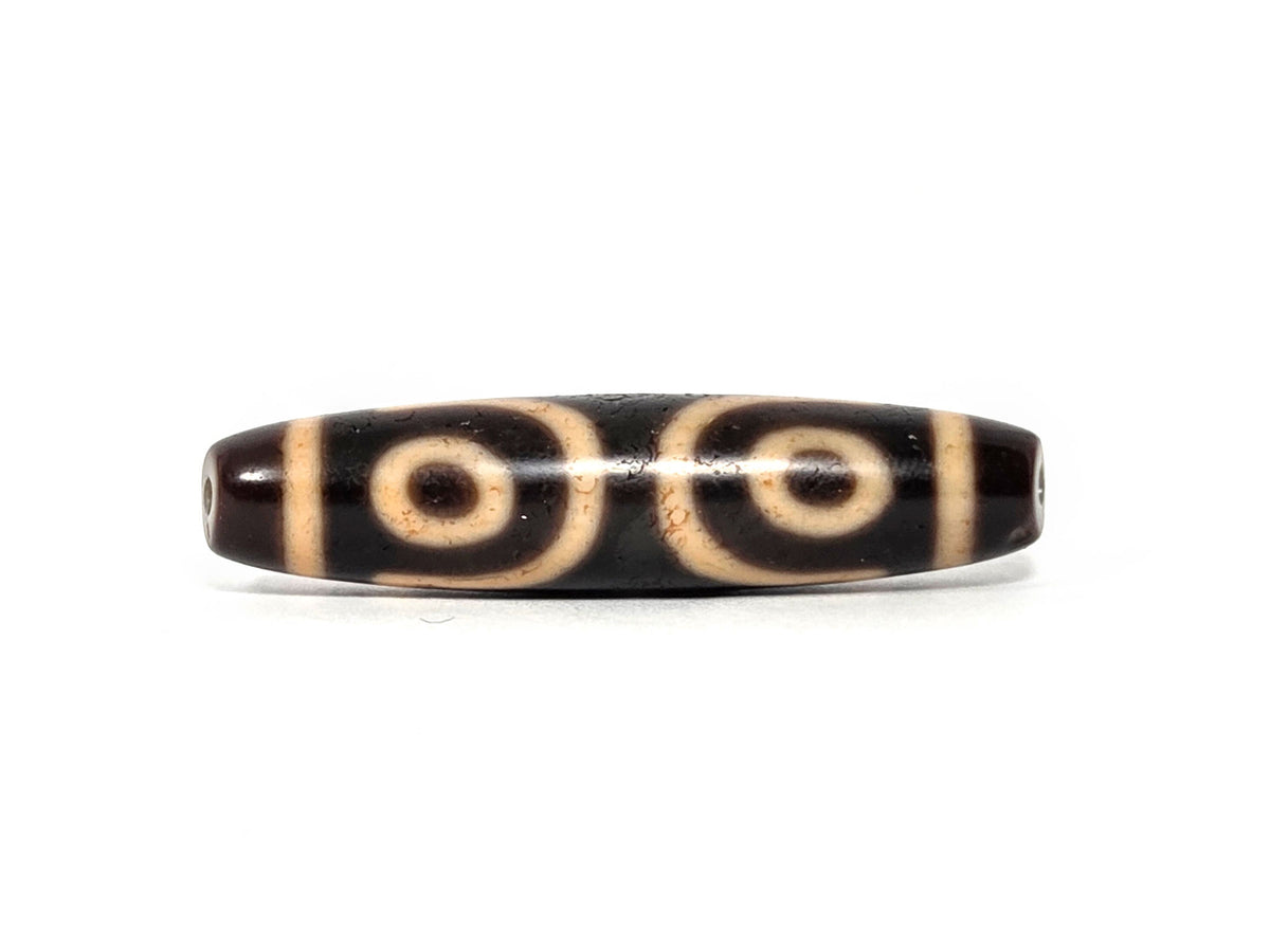 At-090326-3E4 antique three eye dzi warm reddish-brown agate face B two eyes side by side, unretouched
